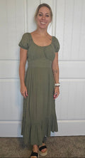 Olive Green Smocked Maxi Dress