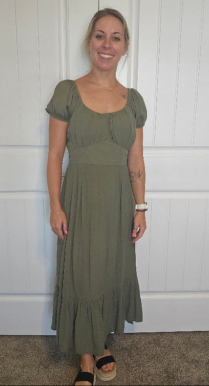 Olive Green Smocked Maxi Dress