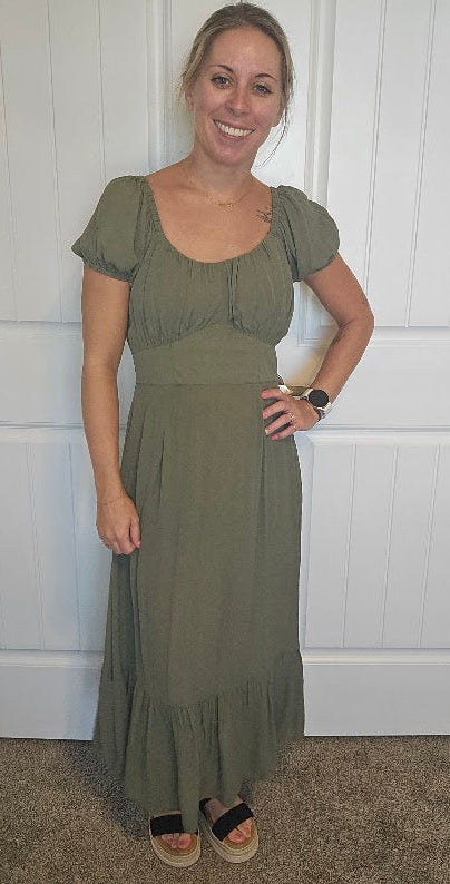Olive Green Smocked Maxi Dress