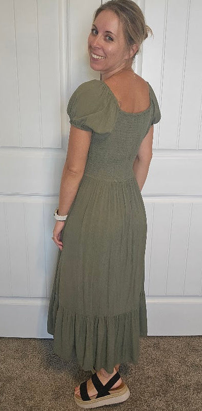 Olive Green Smocked Maxi Dress