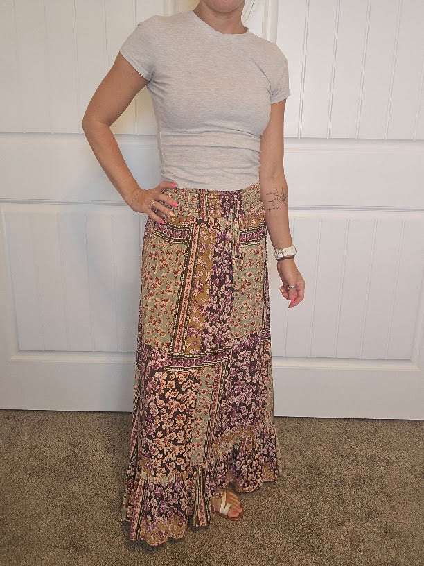 Smock Waist Ruffle Hem Maxi Skirt