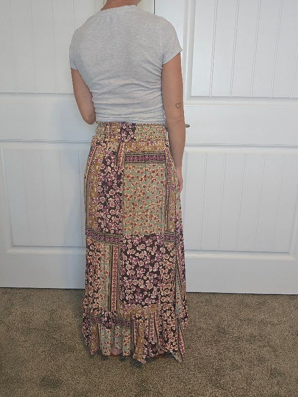 Smock Waist Ruffle Hem Maxi Skirt