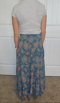 Teal Floral Boho Maxi Skirt