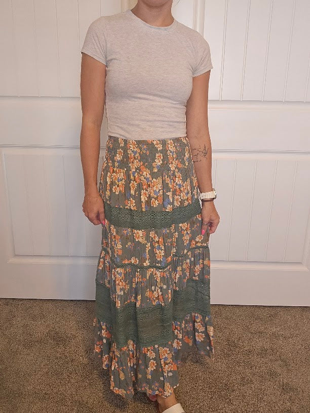 Smocked Waist Tiered Maxi Skirt