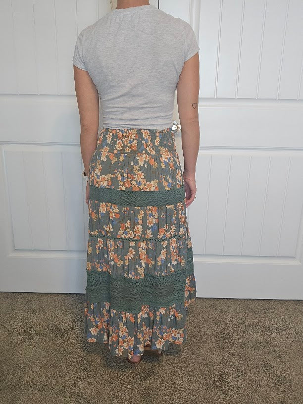 Smocked Waist Tiered Maxi Skirt