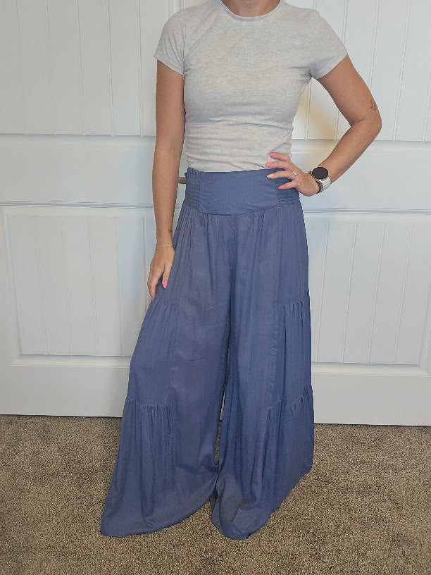 Textured Fabric Wide Leg Tie Waist Pants