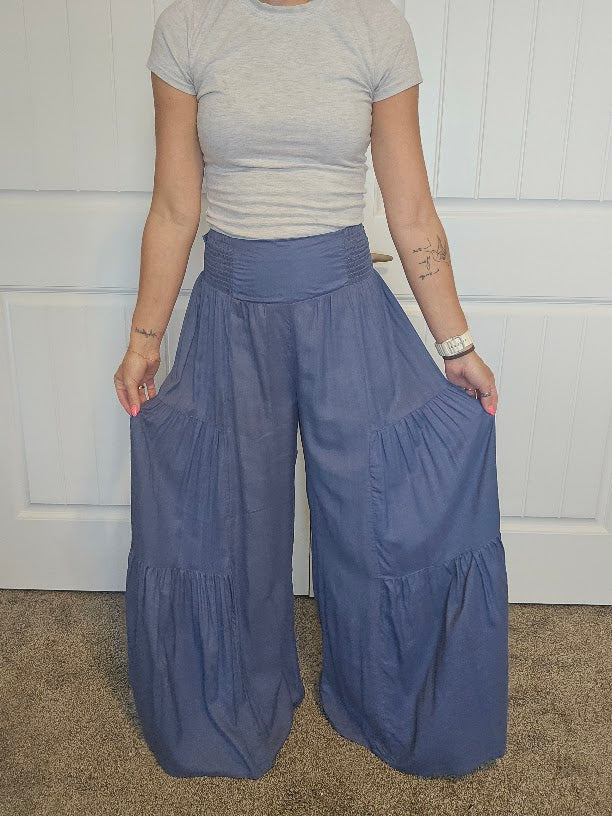 Textured Fabric Wide Leg Tie Waist Pants