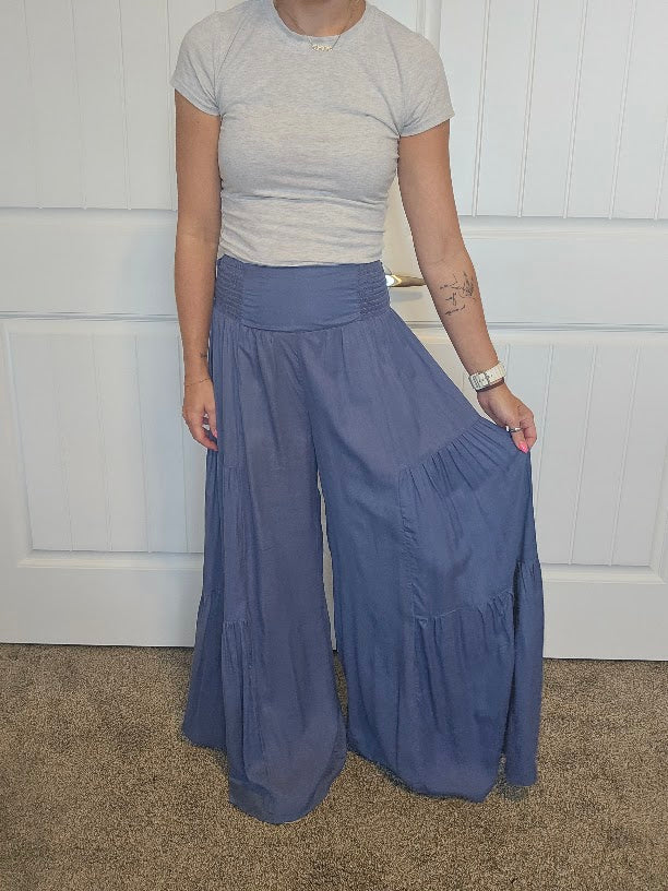 Textured Fabric Wide Leg Tie Waist Pants