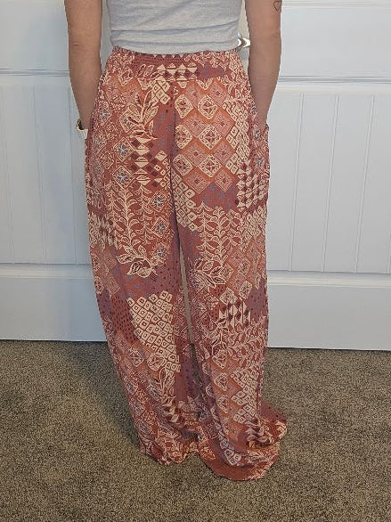 Tie Waist Wide Leg Printed Pants