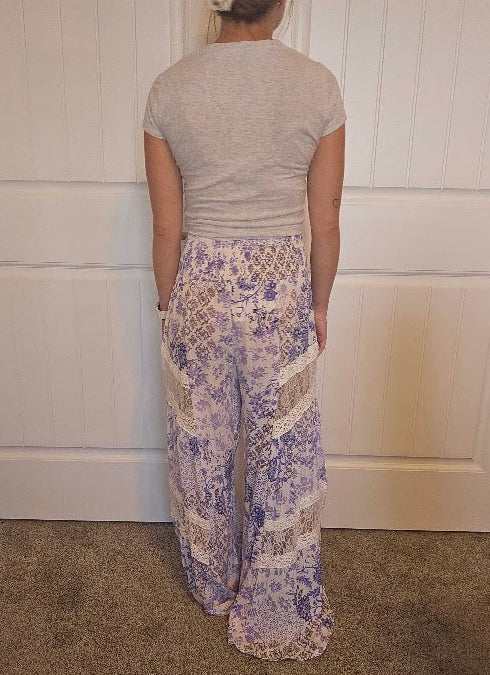 Purple Floral Wide-Leg Palazzo Pants