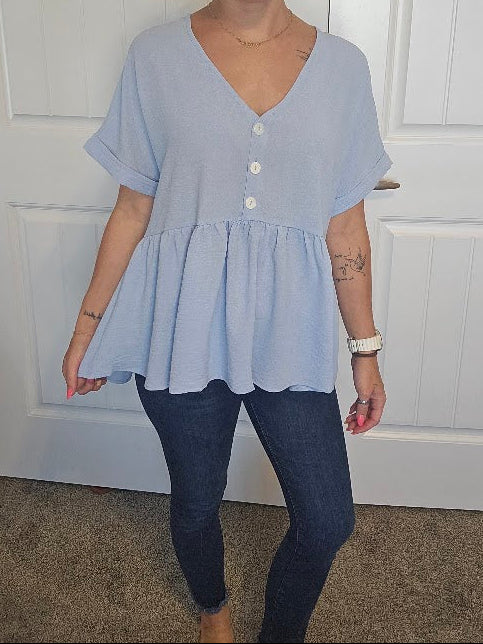 Textured Peplum Button-Up Blouse