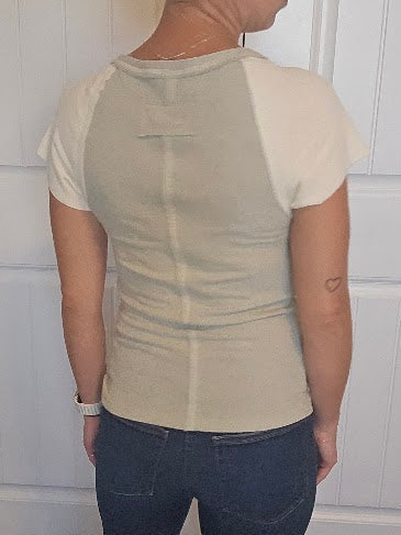 Round Neck Raglan Sleeve Contrast Solid Fitted Rib Top