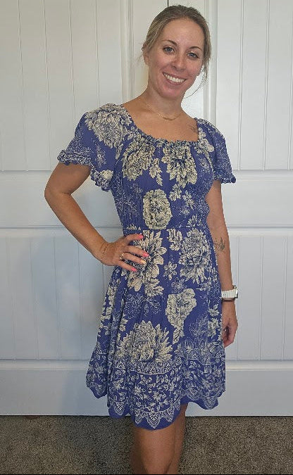 Blue Floral Print Dress