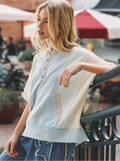 Colorblock Floral Trim Henley Pullover