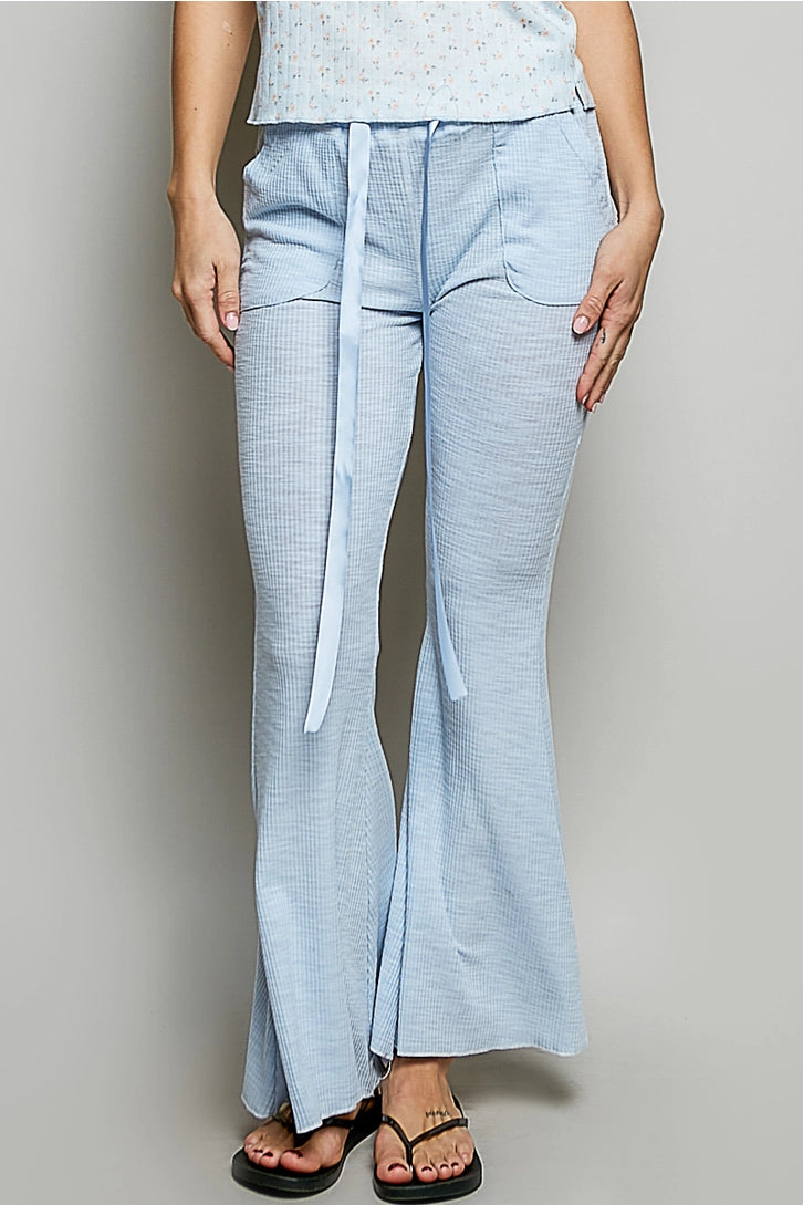 Ribbed Drawstring Flare Lounge Pants with Pockets