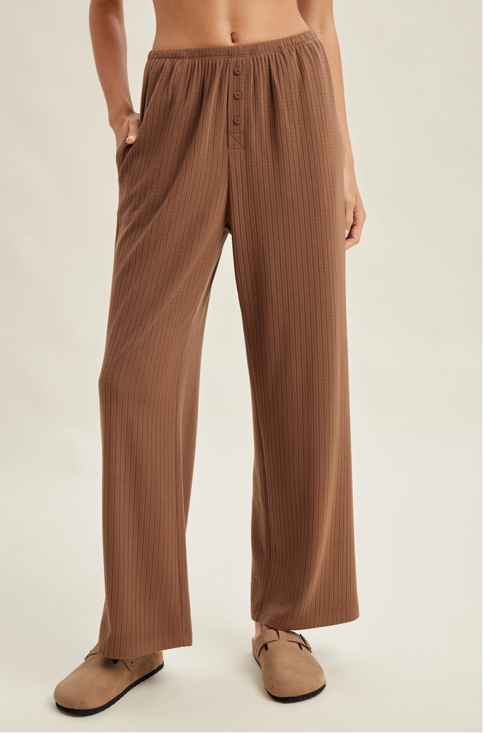 Ribbed Button Front Knit Pants