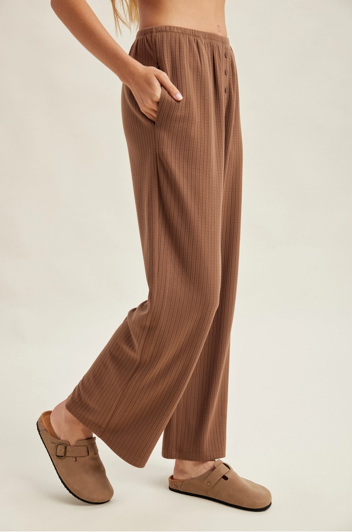Ribbed Button Front Knit Pants