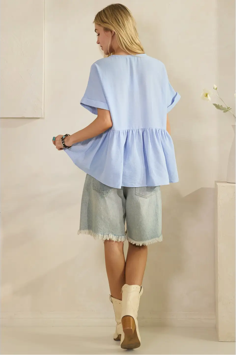 Textured Peplum Button-Up Blouse