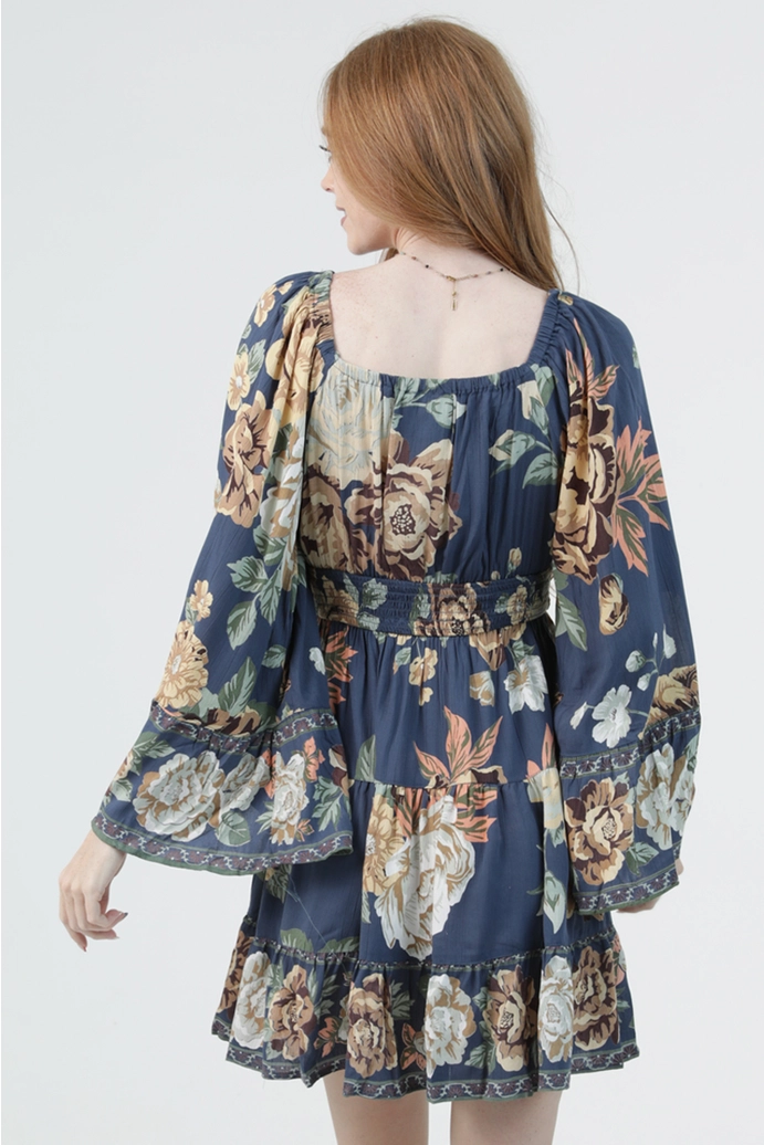 Silver Lurex Bell Sleeve Dress with Crochet Detail