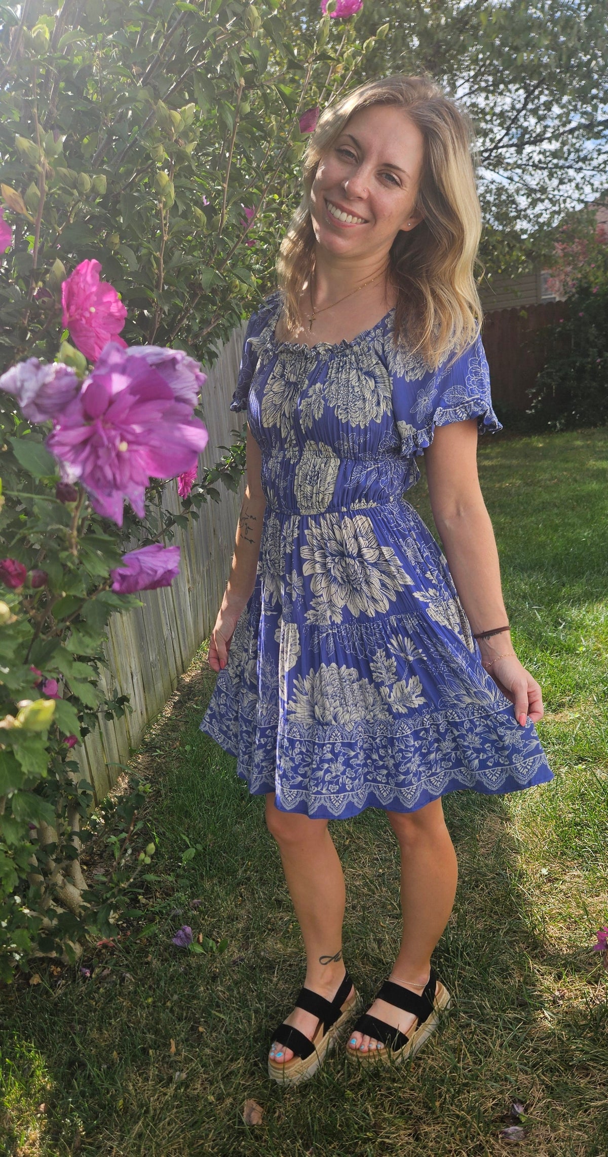 Blue Floral Print Dress
