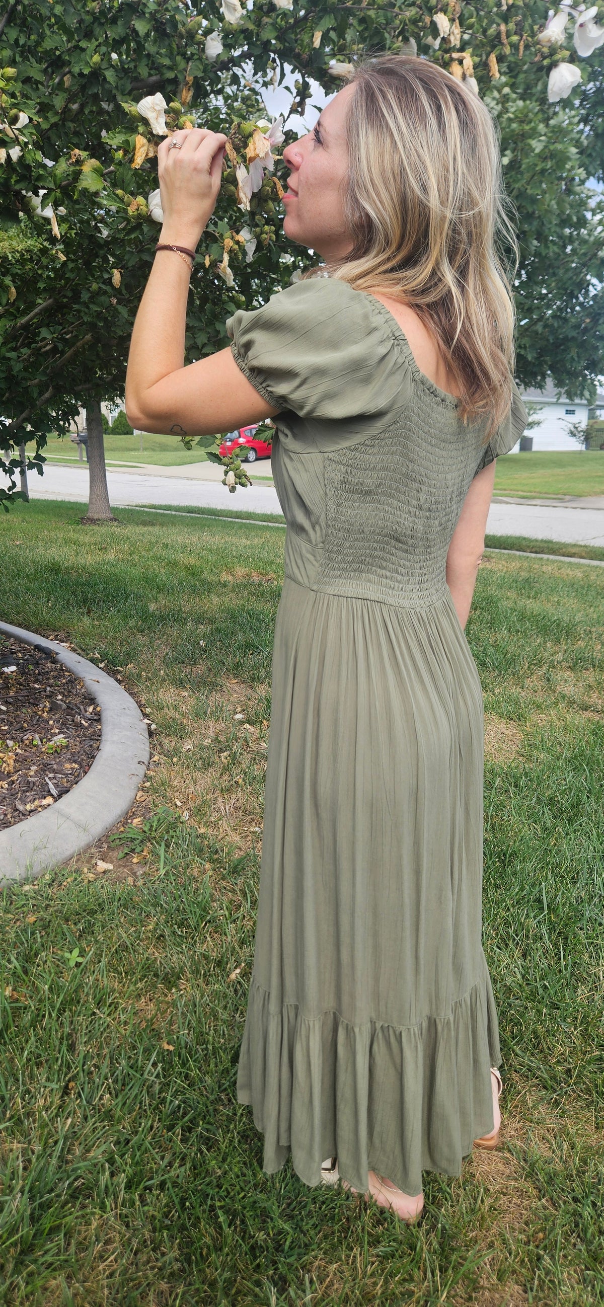 Olive Green Smocked Maxi Dress