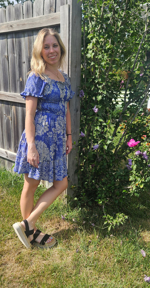 Blue Floral Print Dress