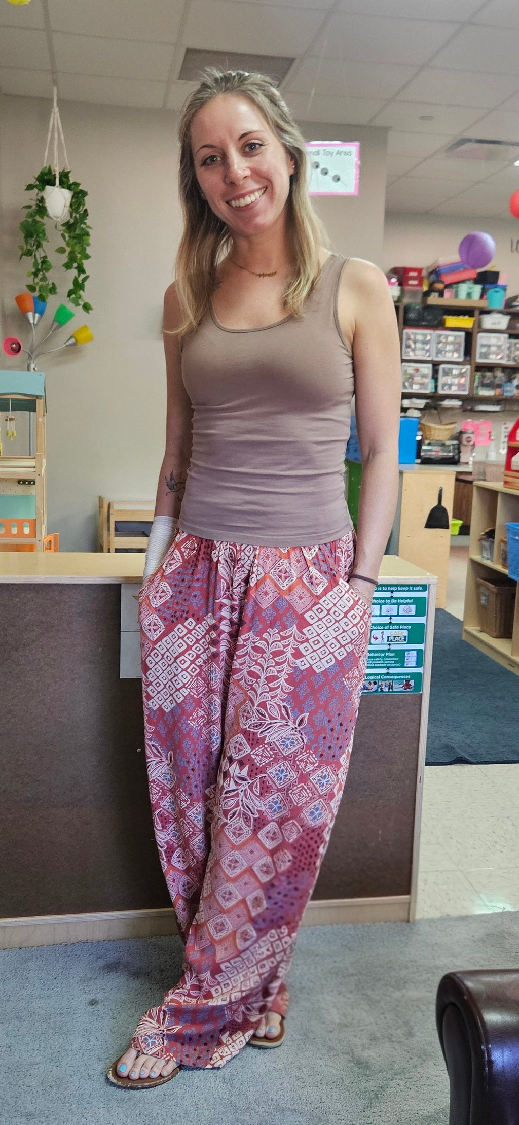 Tie Waist Wide Leg Printed Pants