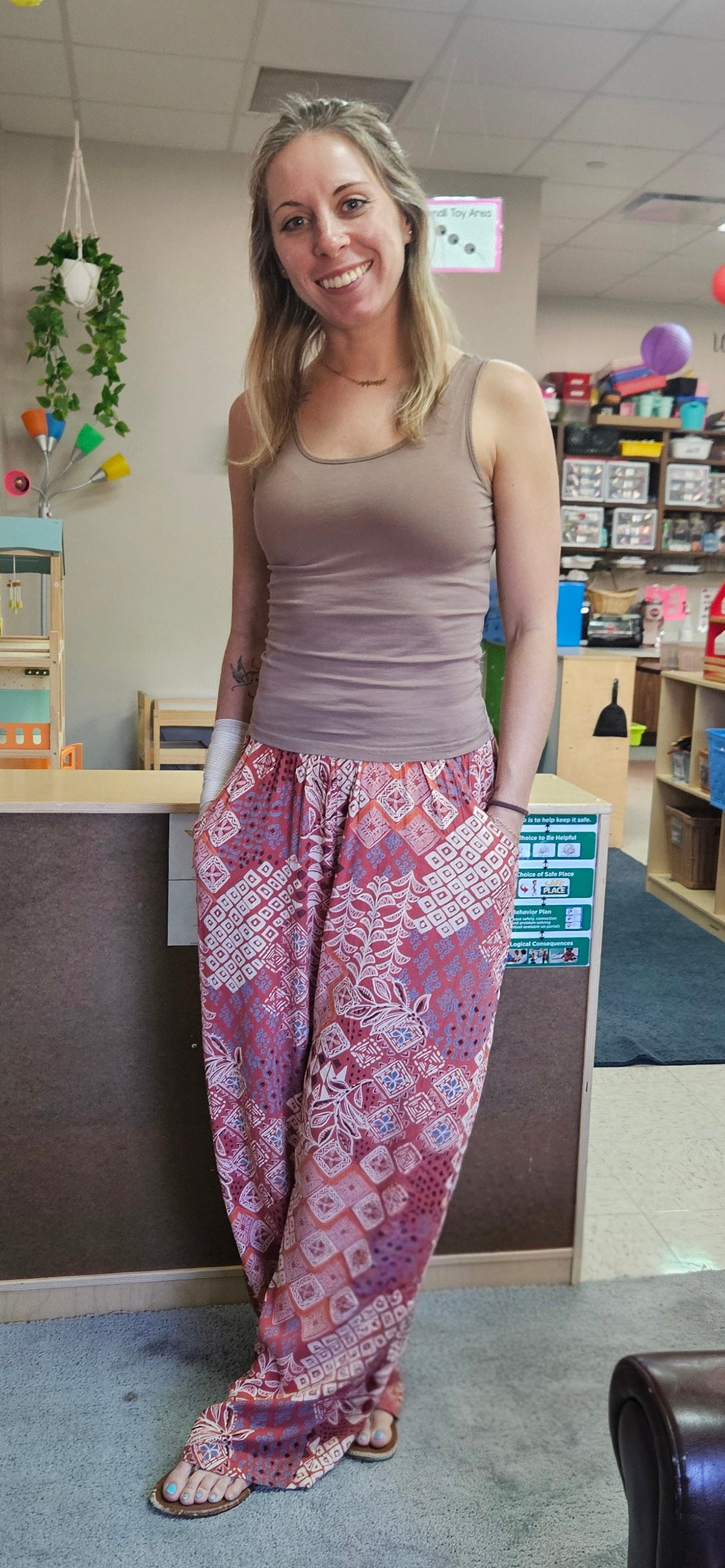 Tie Waist Wide Leg Printed Pants