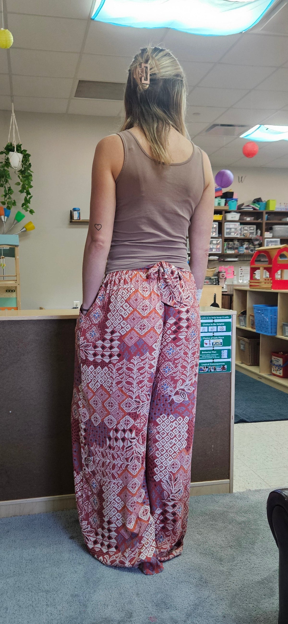 Tie Waist Wide Leg Printed Pants