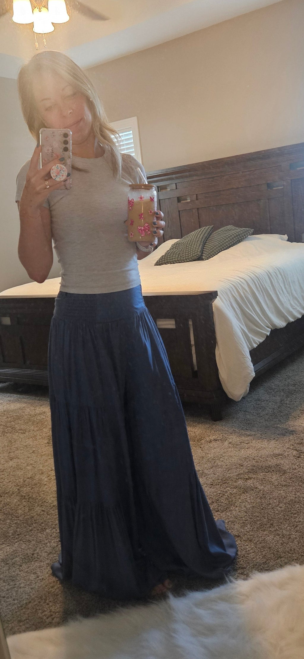 Textured Fabric Wide Leg Tie Waist Pants