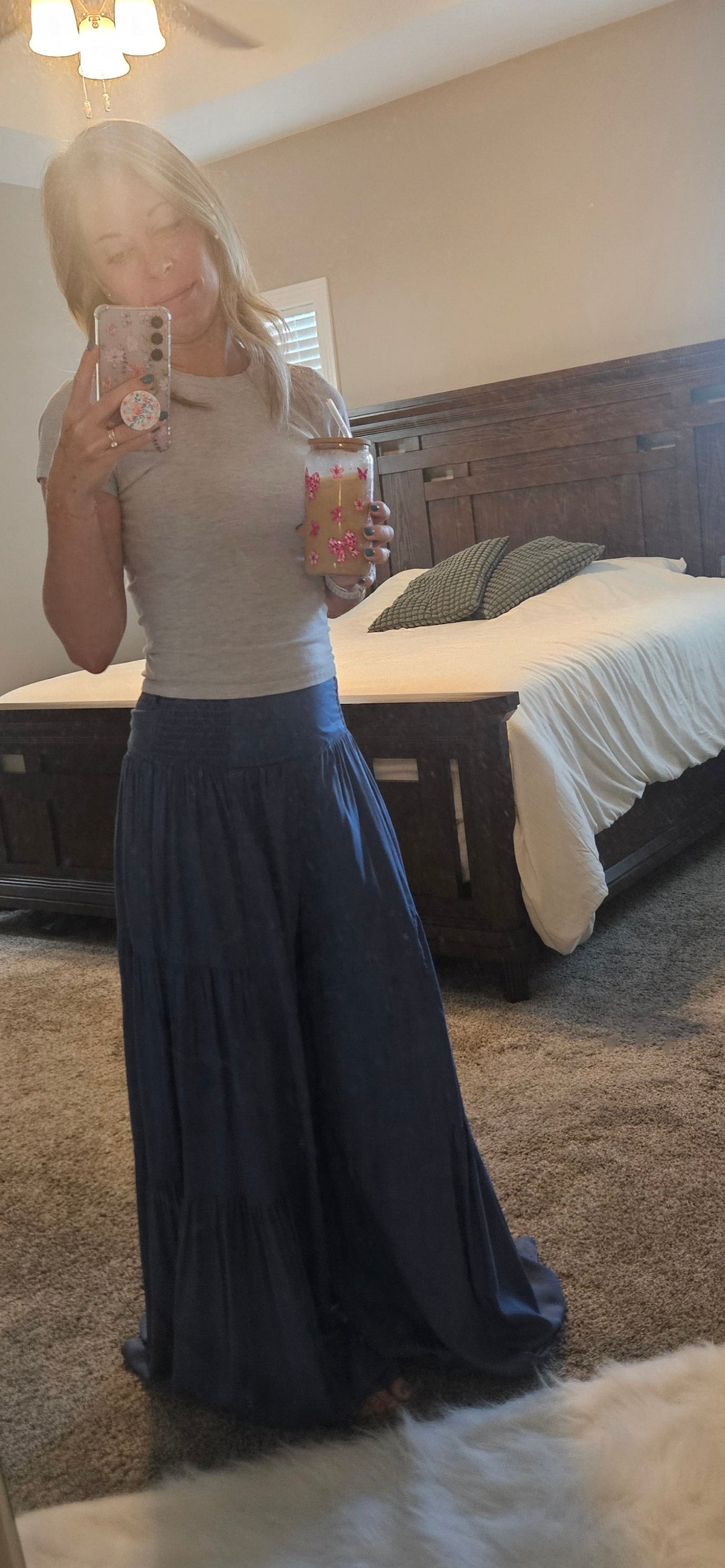 Textured Fabric Wide Leg Tie Waist Pants